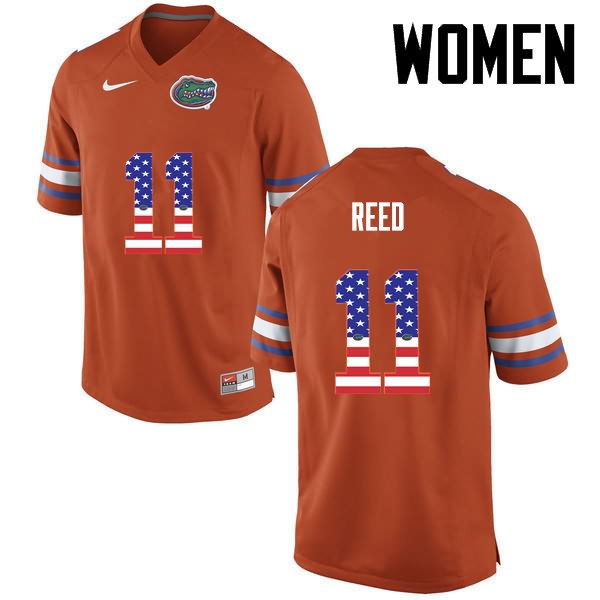 NCAA Florida Gators Jordan Reed Women's #11 USA Flag Fashion Nike Orange Stitched Authentic College Football Jersey MFI6164GF